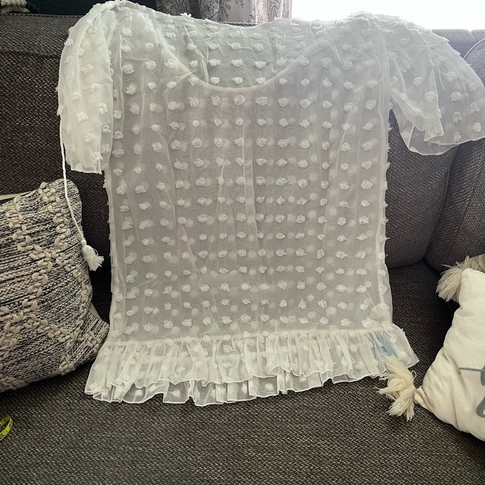 Cupshe White Sheer Ruffle Blouse​​​​ - Picture 3 of 7